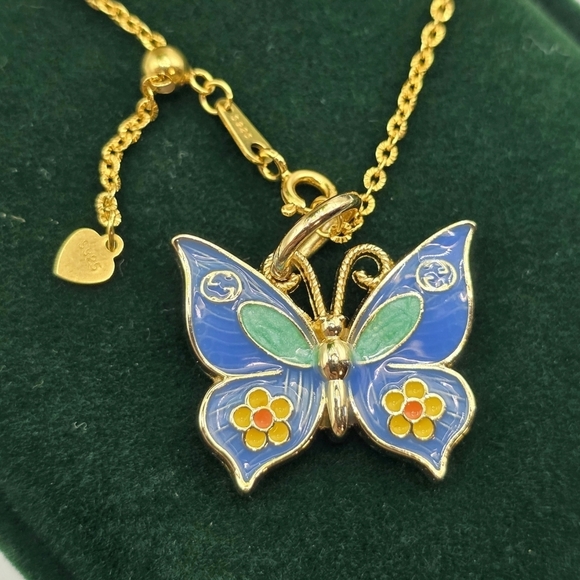 💙 Authentic Gucci Blue Enamel Butterfly Necklace 🦋 - Picture 1 of 4